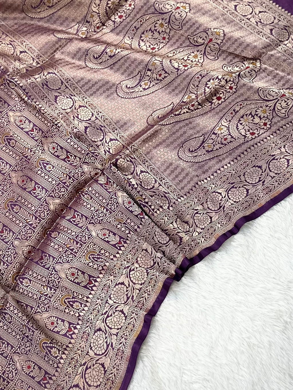 Purple Pure Banarasi Silk Saree – Meenakari Brocade Jaal | Authentic Banaras