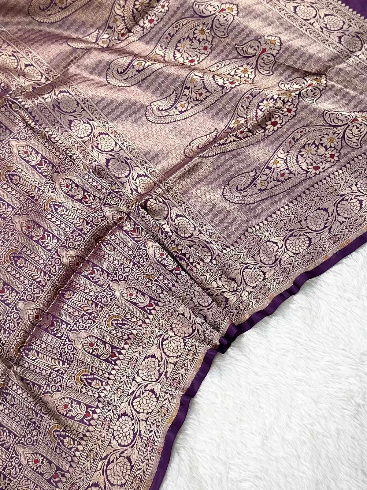 Purple Pure Banarasi Silk Saree – Meenakari Brocade Jaal | Authentic Banaras