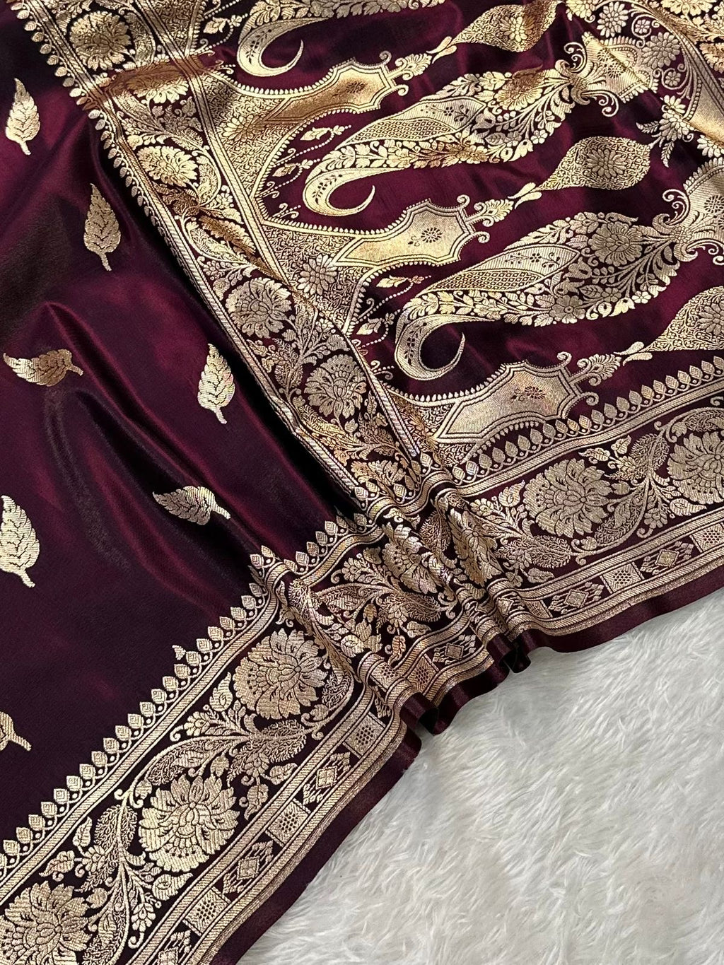 Deep Mroon Booti Satin Silk Saree