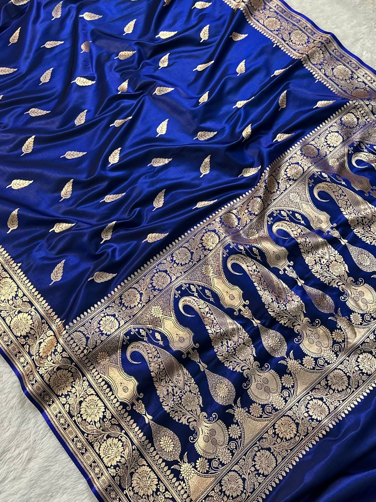Royal   Blue   Booti   Satin   Silk   Saree