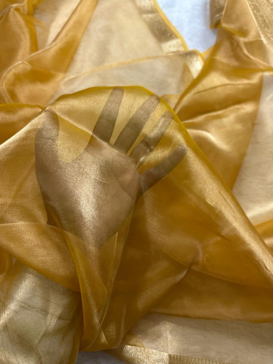Golden Yellow Pure Banarasi Tissue Saree