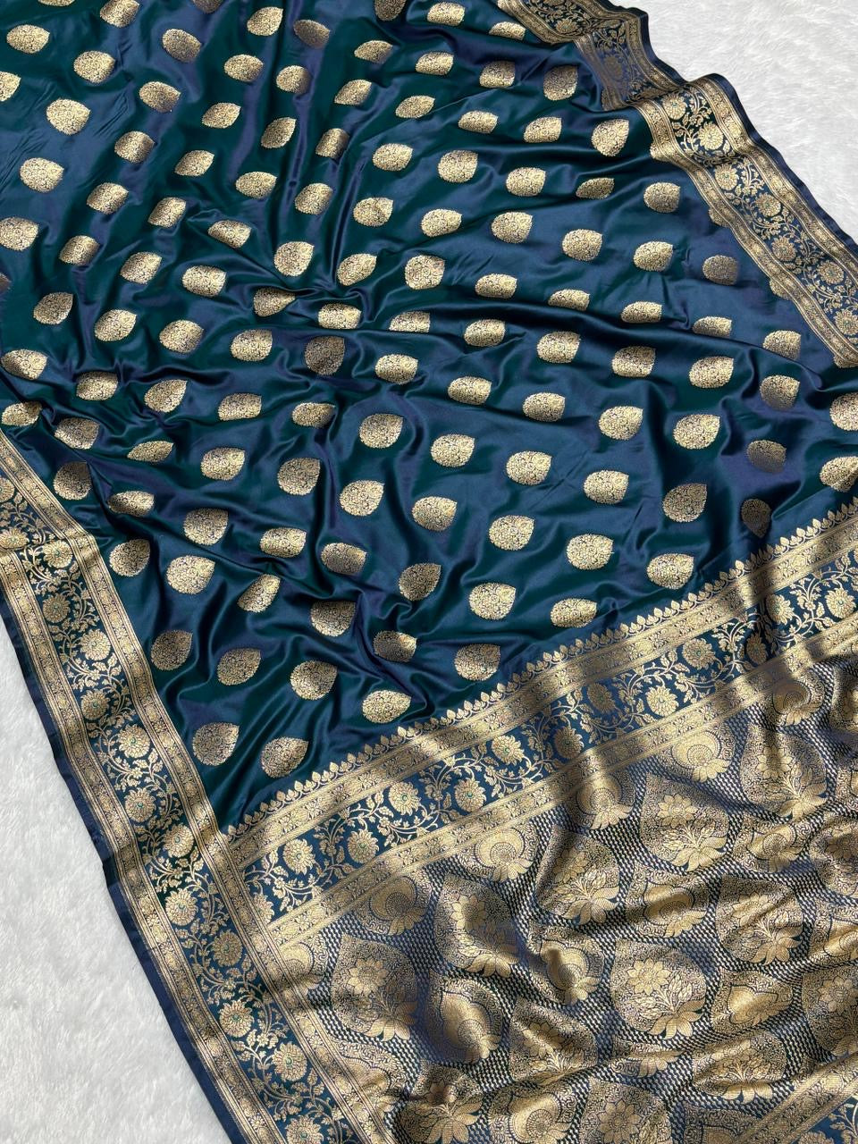 Grand Pallu Teal Blue Mashru Silk Banarasi Saree