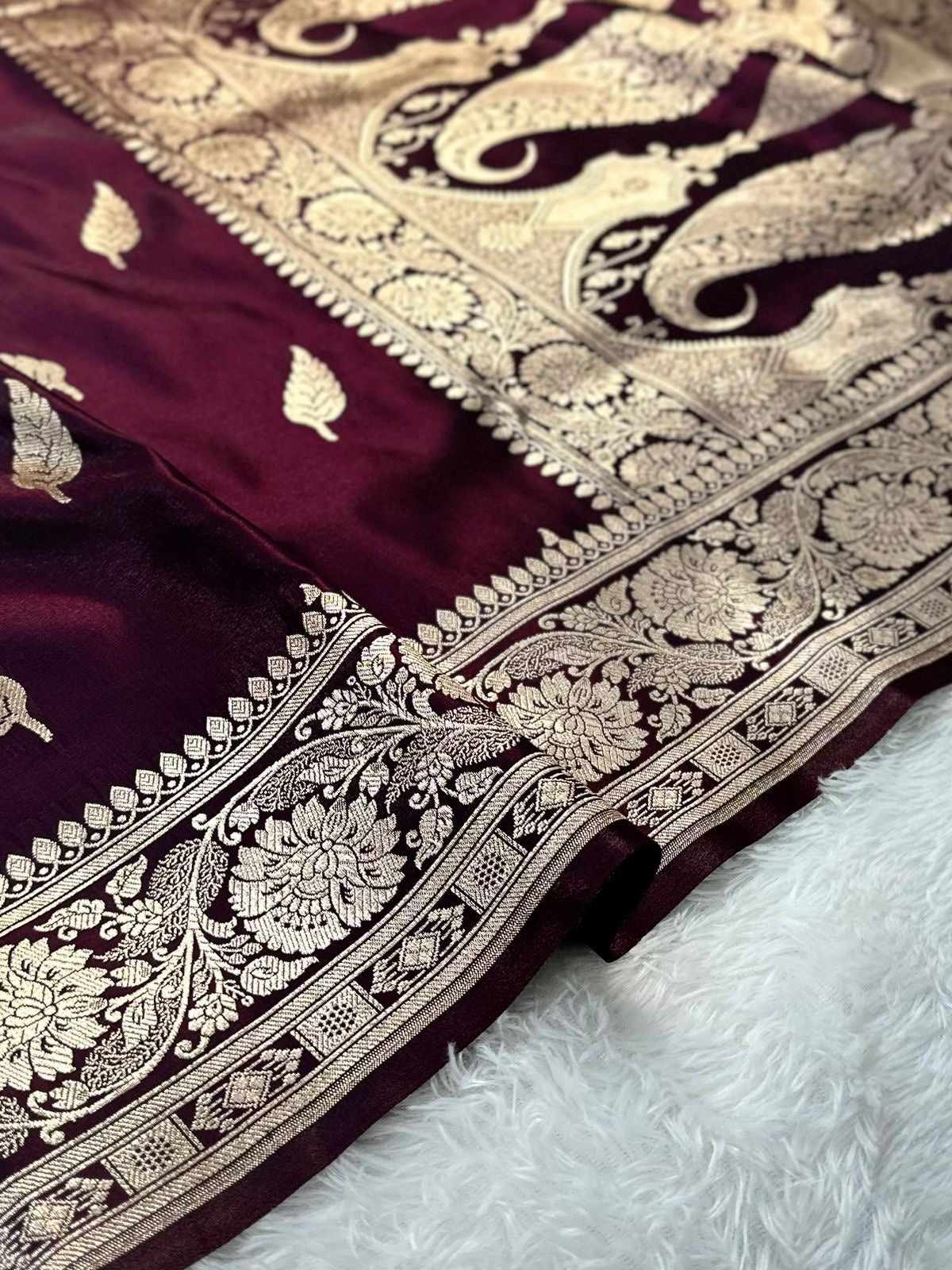 Deep Mroon Booti Satin Silk Saree