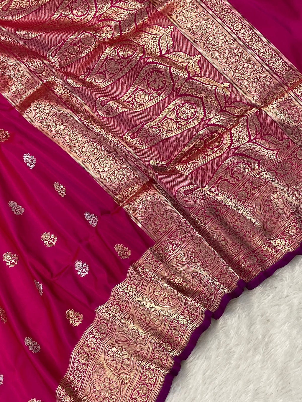 Rani Pink Handwoven Pure katan kadua Sona Rupa Banarasi Silk Saree