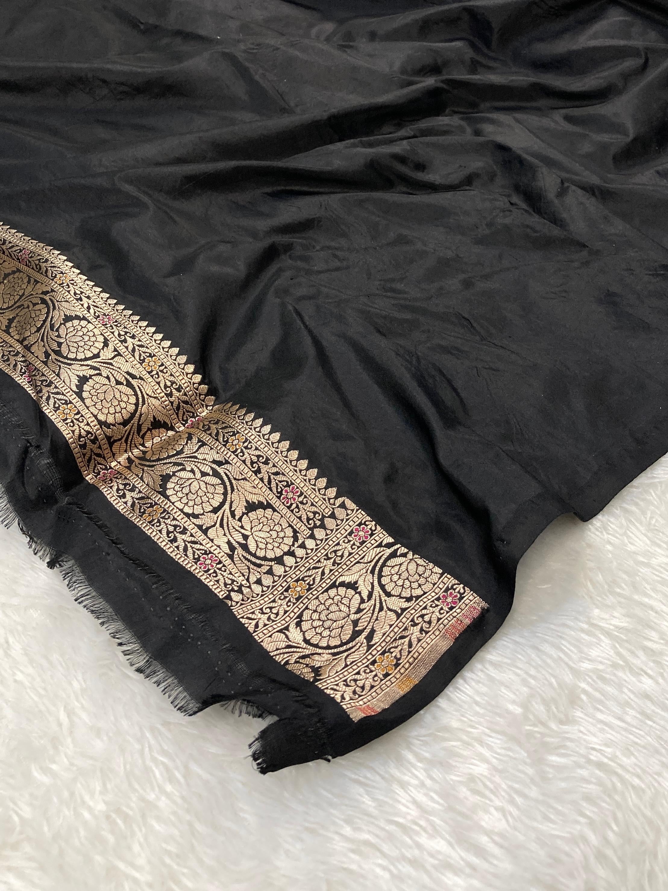 Black Pure Banarasi Silk Saree – Meenakari Brocade Jaal | Authentic Banaras