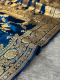 Royal Blue Satin Silk Banarasi Saree