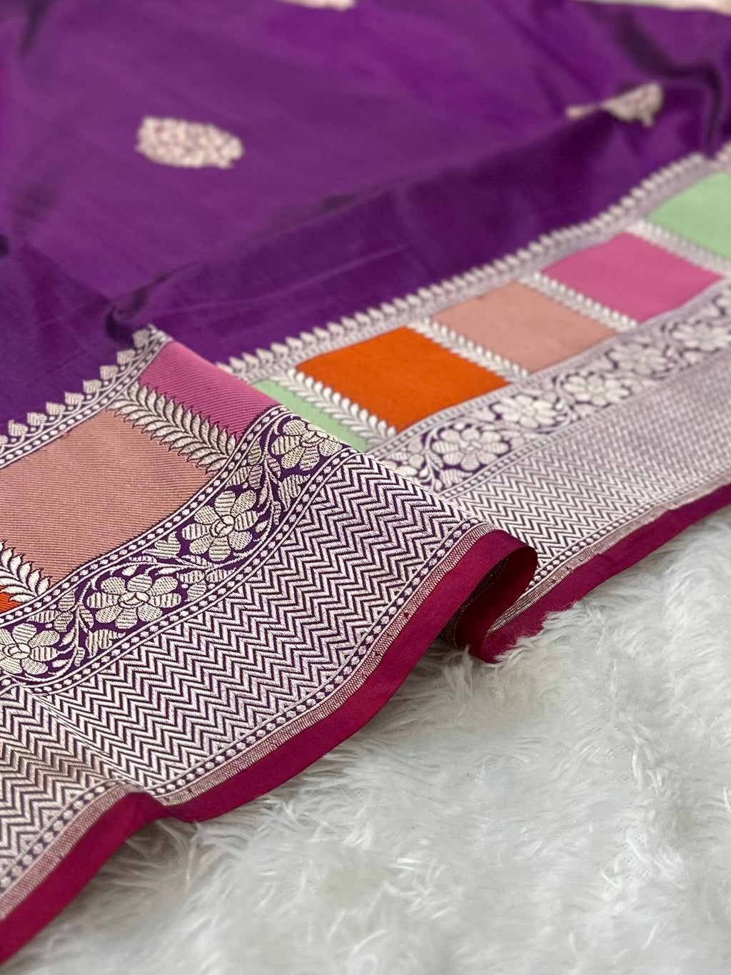 Purple Rangkaat Handwoven Pure katan kadua Banarasi Silk Saree