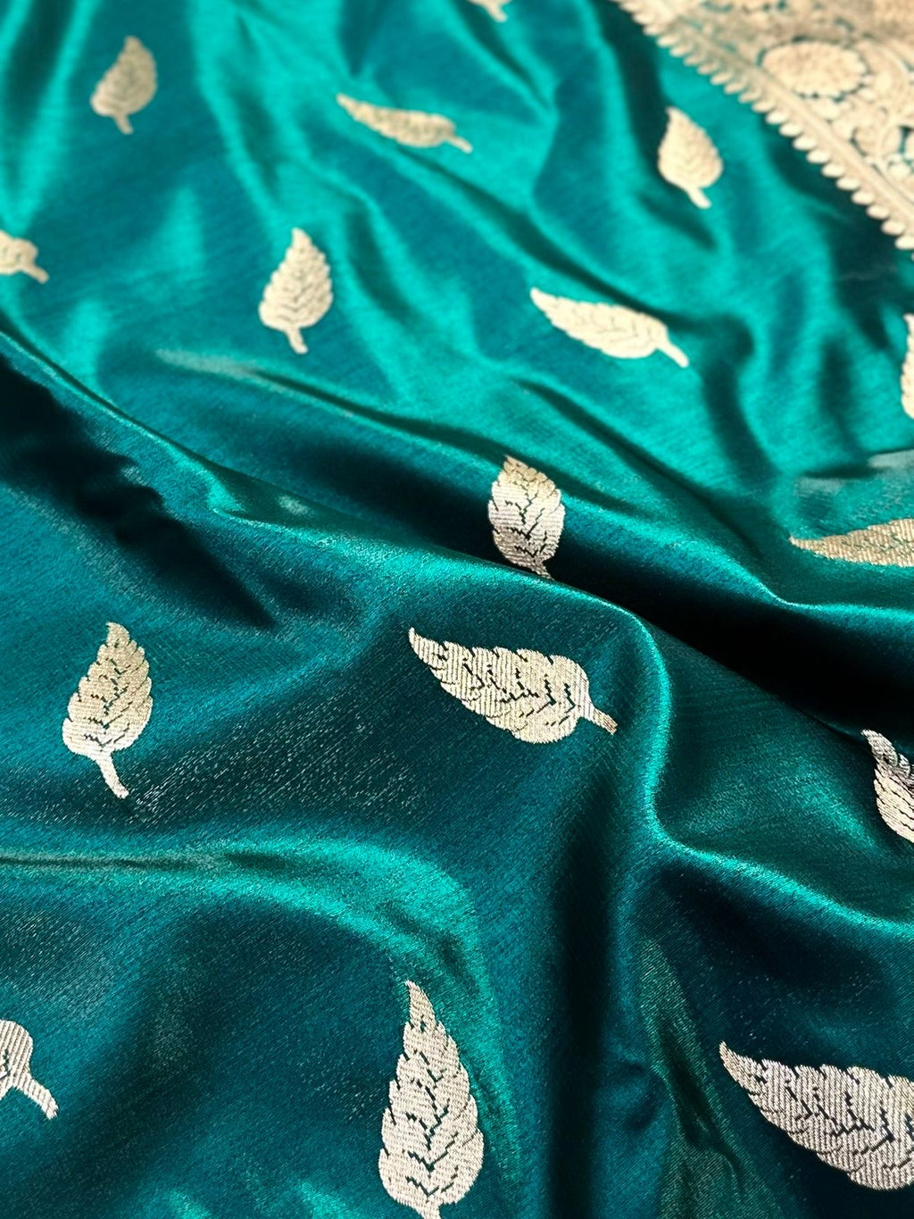 Teal Green Booti Satin Silk Saree