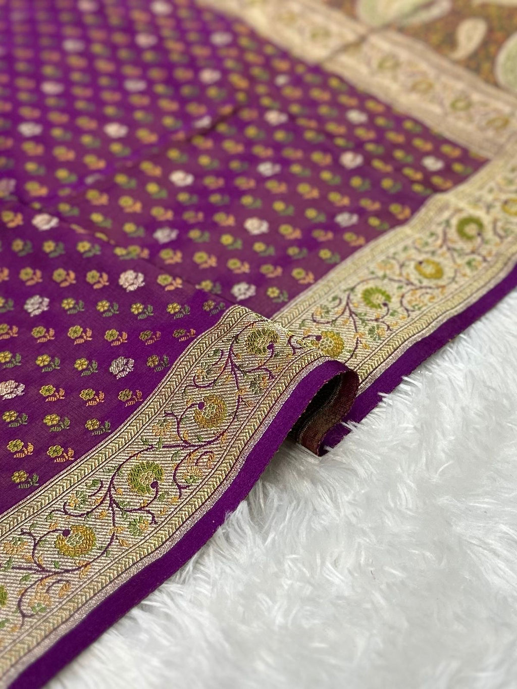 Jamawar Pattern Meenedar Buti Satin Katan Silk Banarasi Saree