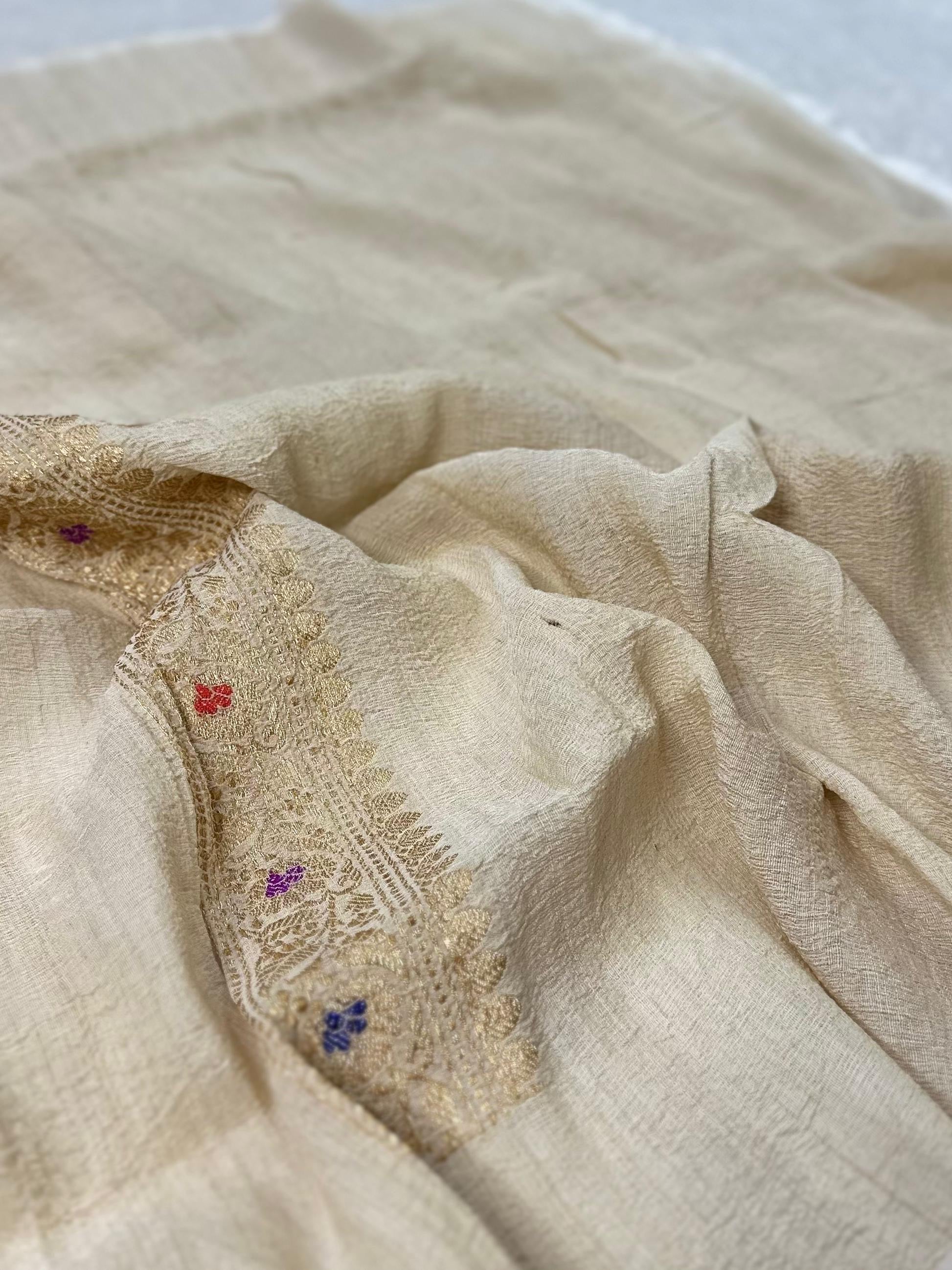 Beige Pure Desi Tussar Kadua Weaved Banarasi Saree