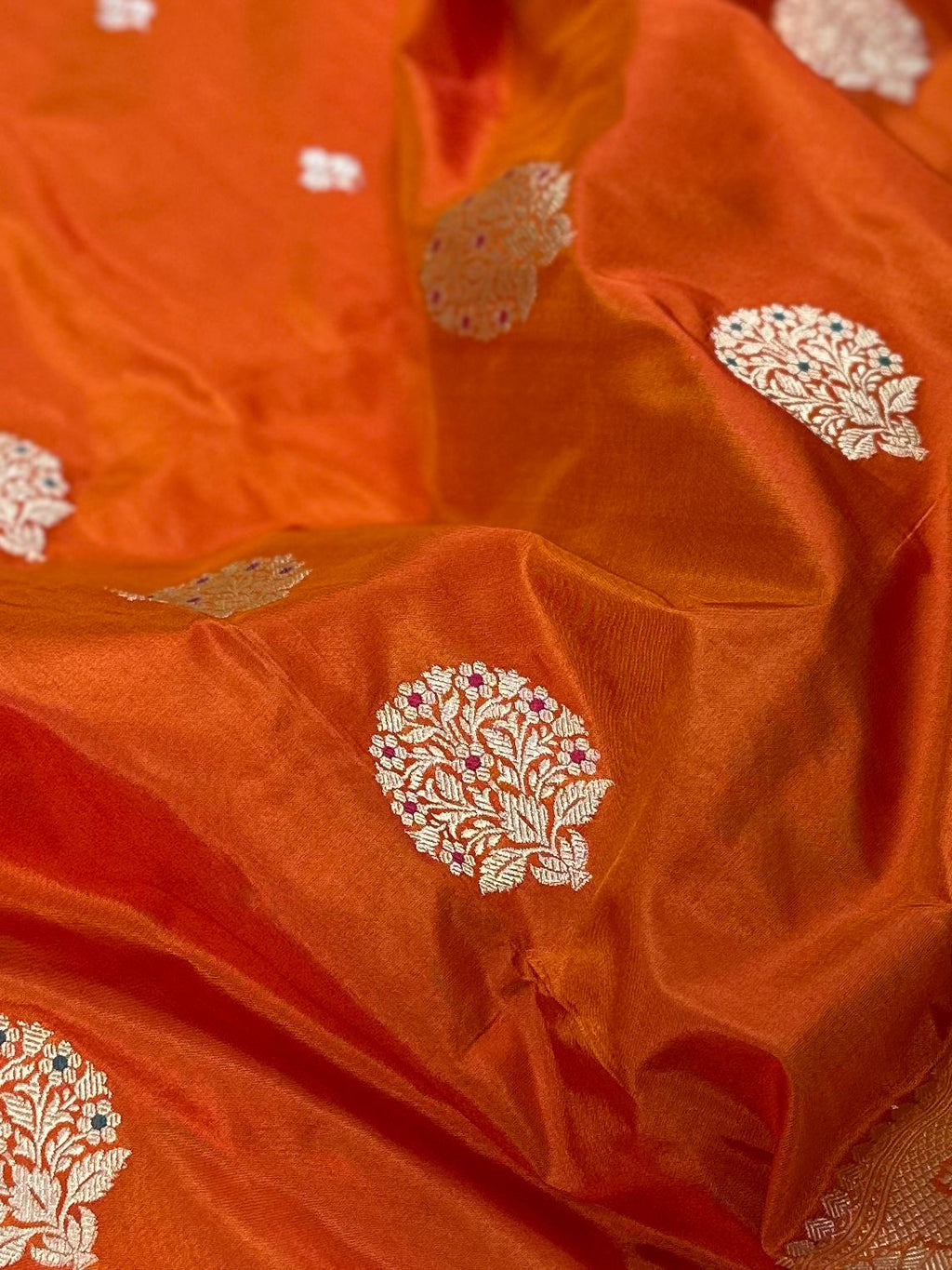 Orange Handwoven Pure kadua Banarasi Silk Saree