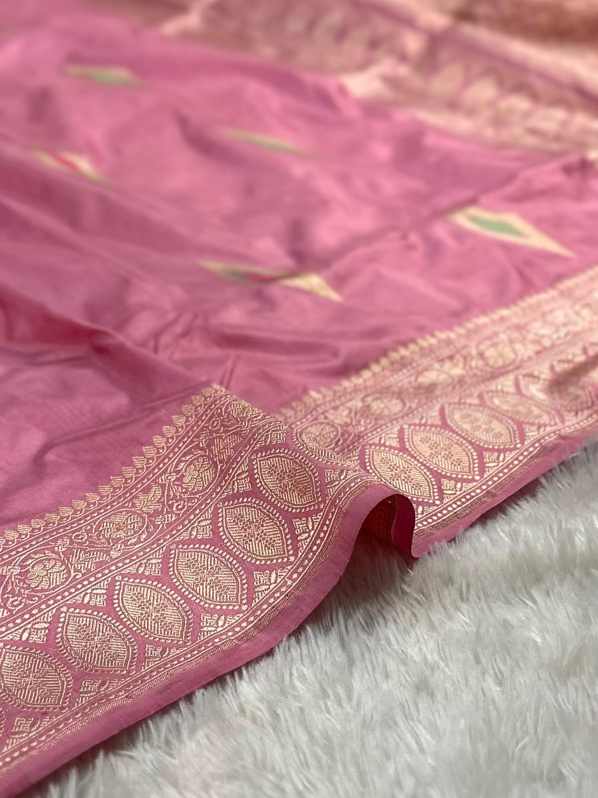 Baby Pink Pure Katan Kadua Banarasi Saree