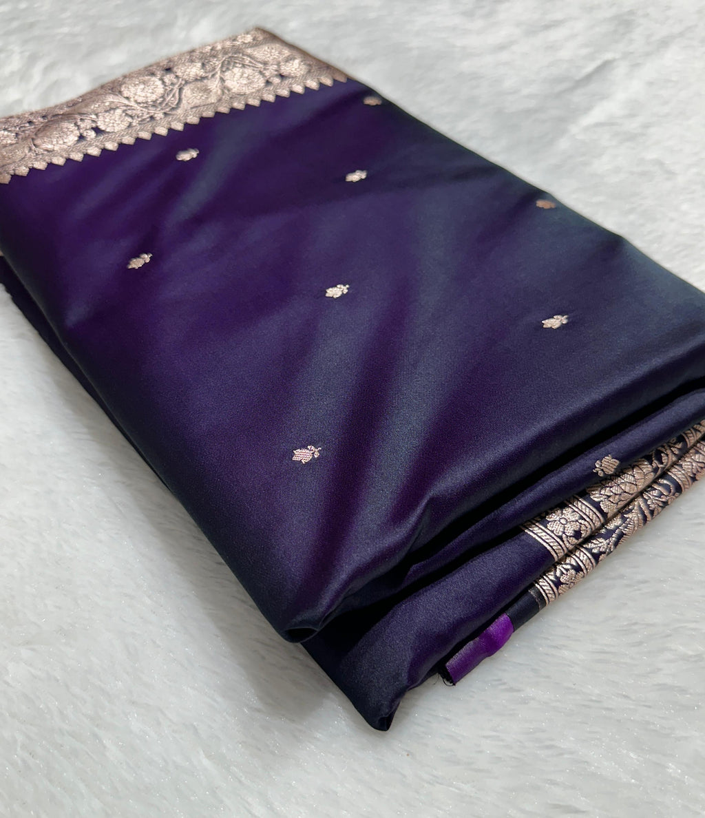Banarasi Purple with Gold Buti Mashru Silk Saree with Grand Pallu