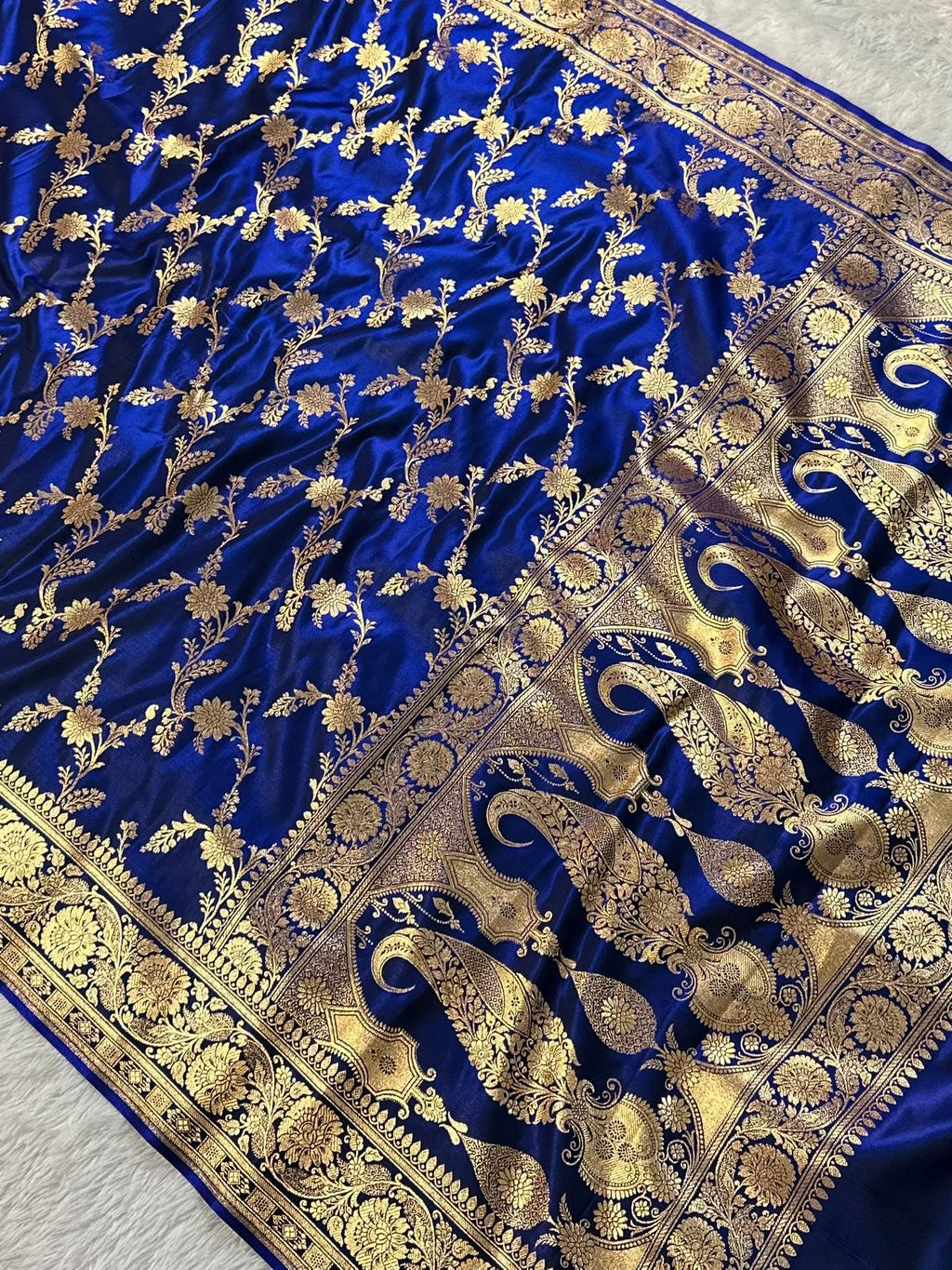 German Blue Sarin Silk Banarasi Saree