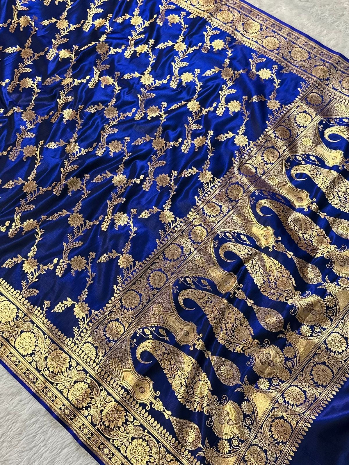 German Blue Sarin Silk Banarasi Saree