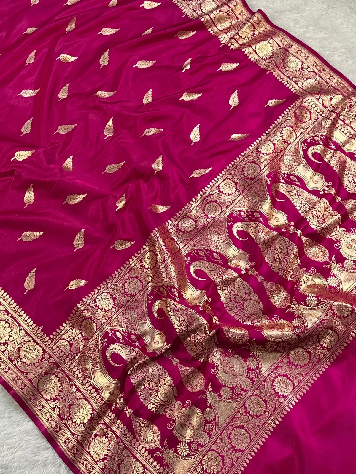 Rani   Pink   Booti   Satin   Silk   Saree