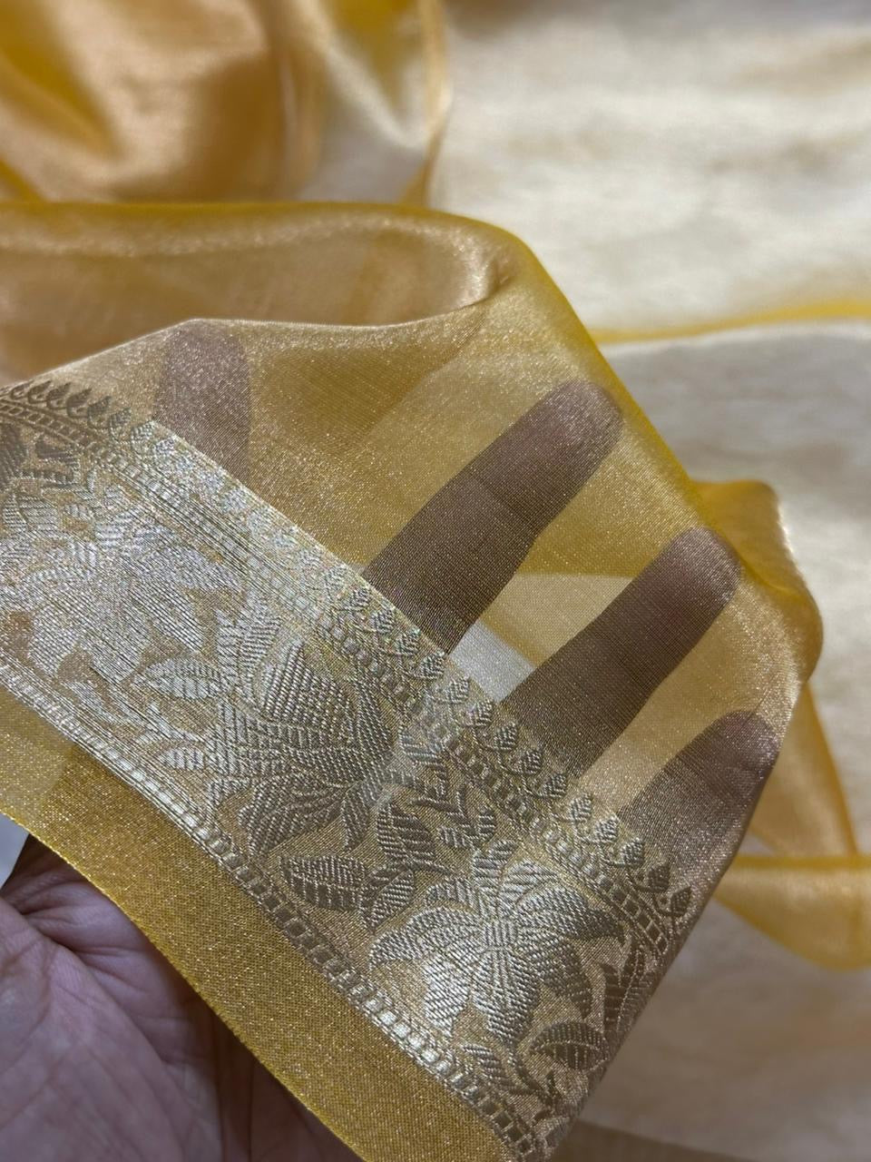 Golden Yellow Pure Banarasi Tissue Saree