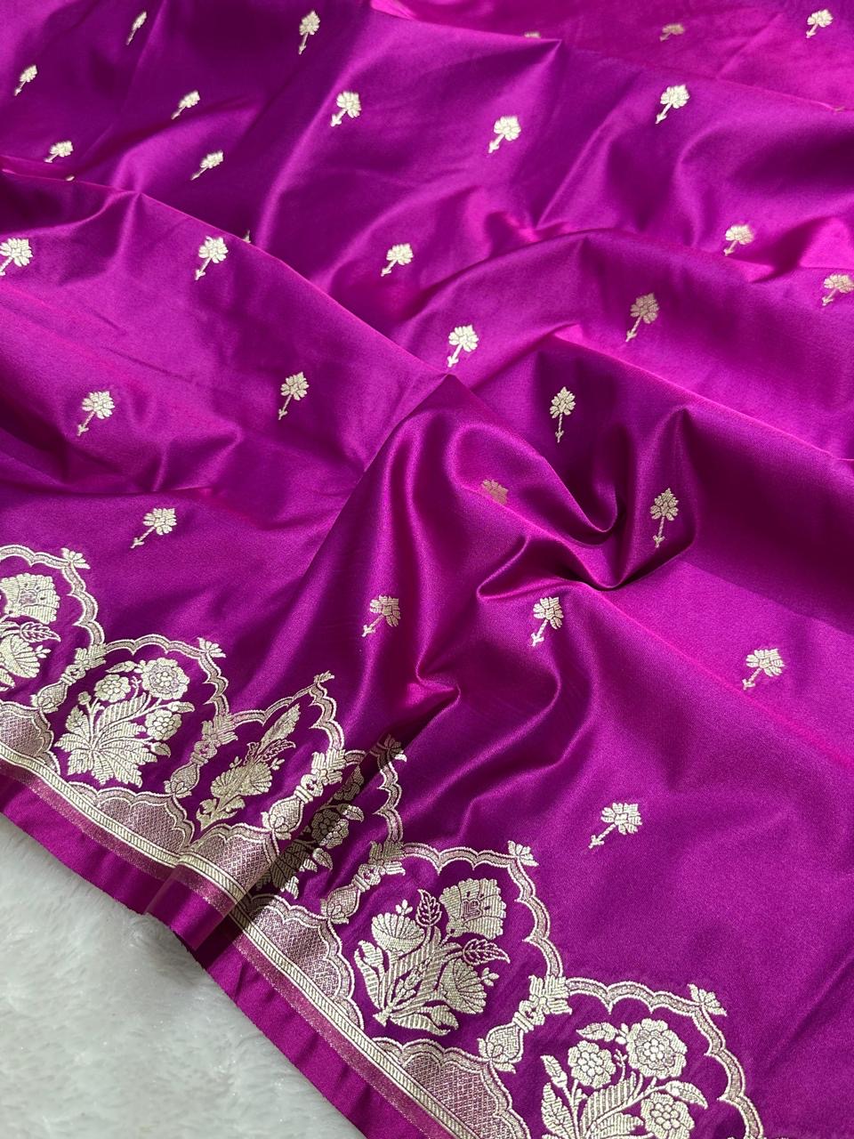 Purple Shade Mashru With Gold Buti Saree and with Grand Pallu
