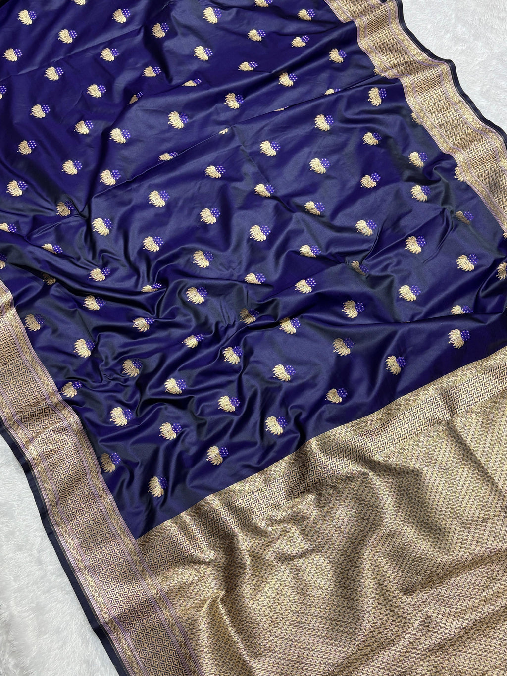 Navy Blue Mesmerising Mashru Silk Saree in Meena Buta pattern with gold zari