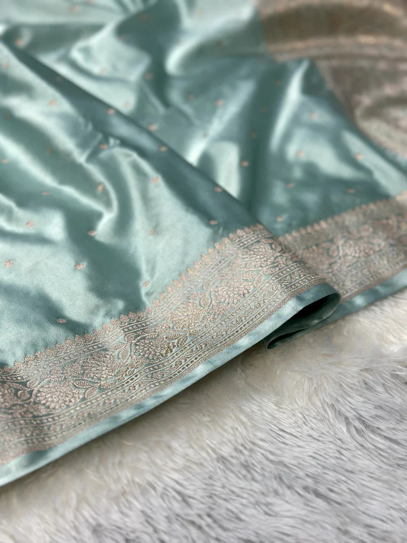 Powder Blue Mashru Silk Banarasi Saree
