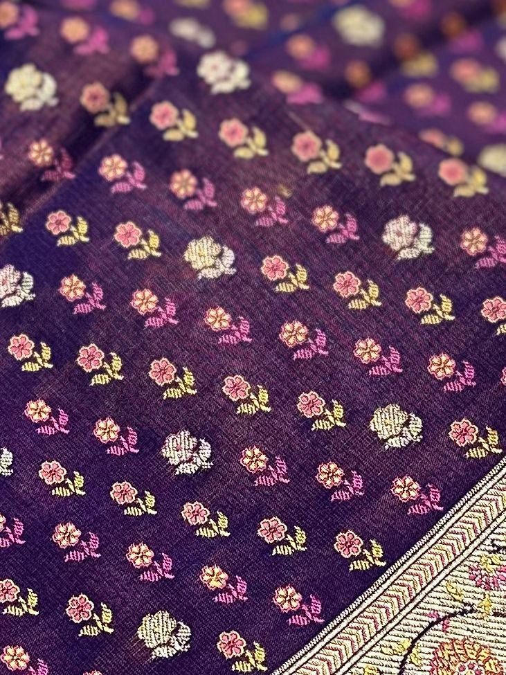 Jamawar Meenedar Buti Satin Katan Silk Banarasi Saree