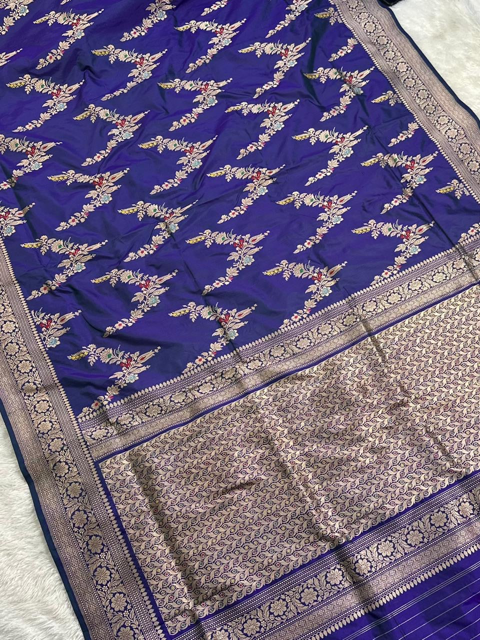 Dual Shade Pure Katan Silk Kadua Weave Banarasi Saree with Menakari Jaal Pattern