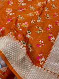 Pure Desi Tussar Fanta Orange Meenakari Jangla Pattern