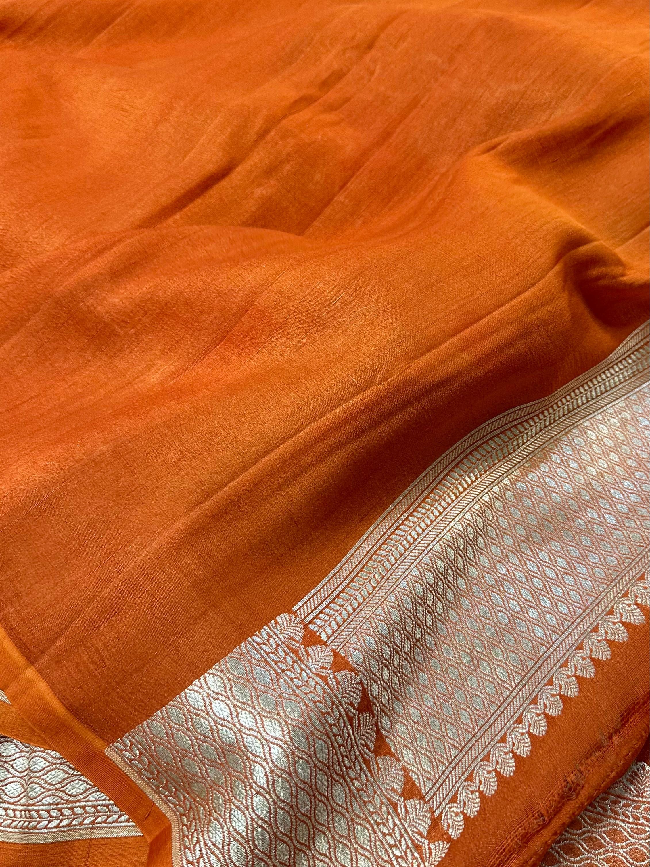 Pure Desi Tussar Fanta Orange Meenakari Jangla Pattern