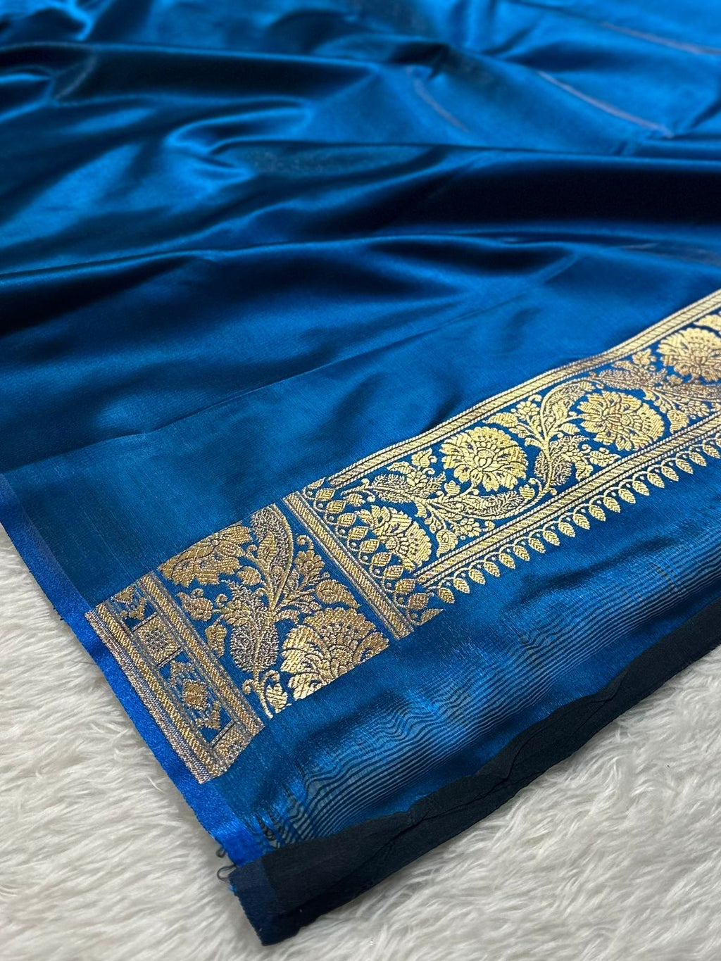 Royal Blue Satin Silk Banarasi Saree
