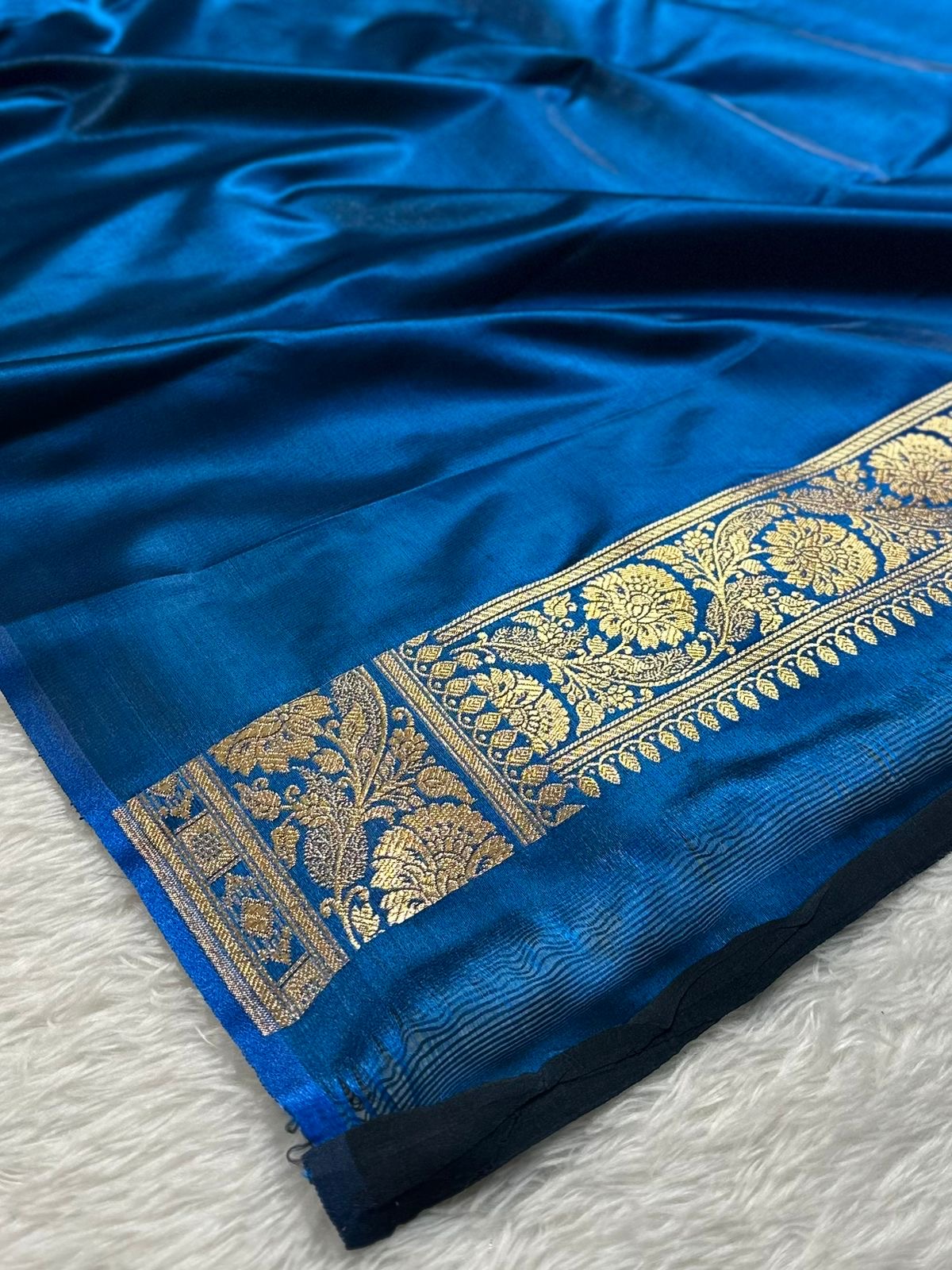Royal Blue Satin Silk Banarasi Saree