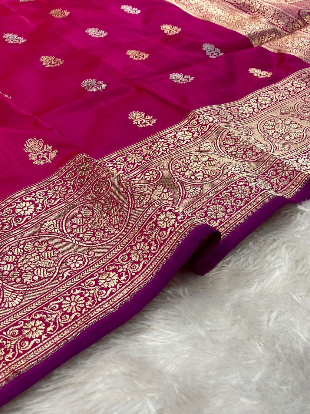 Rani Pink Handwoven Pure katan kadua Sona Rupa Banarasi Silk Saree