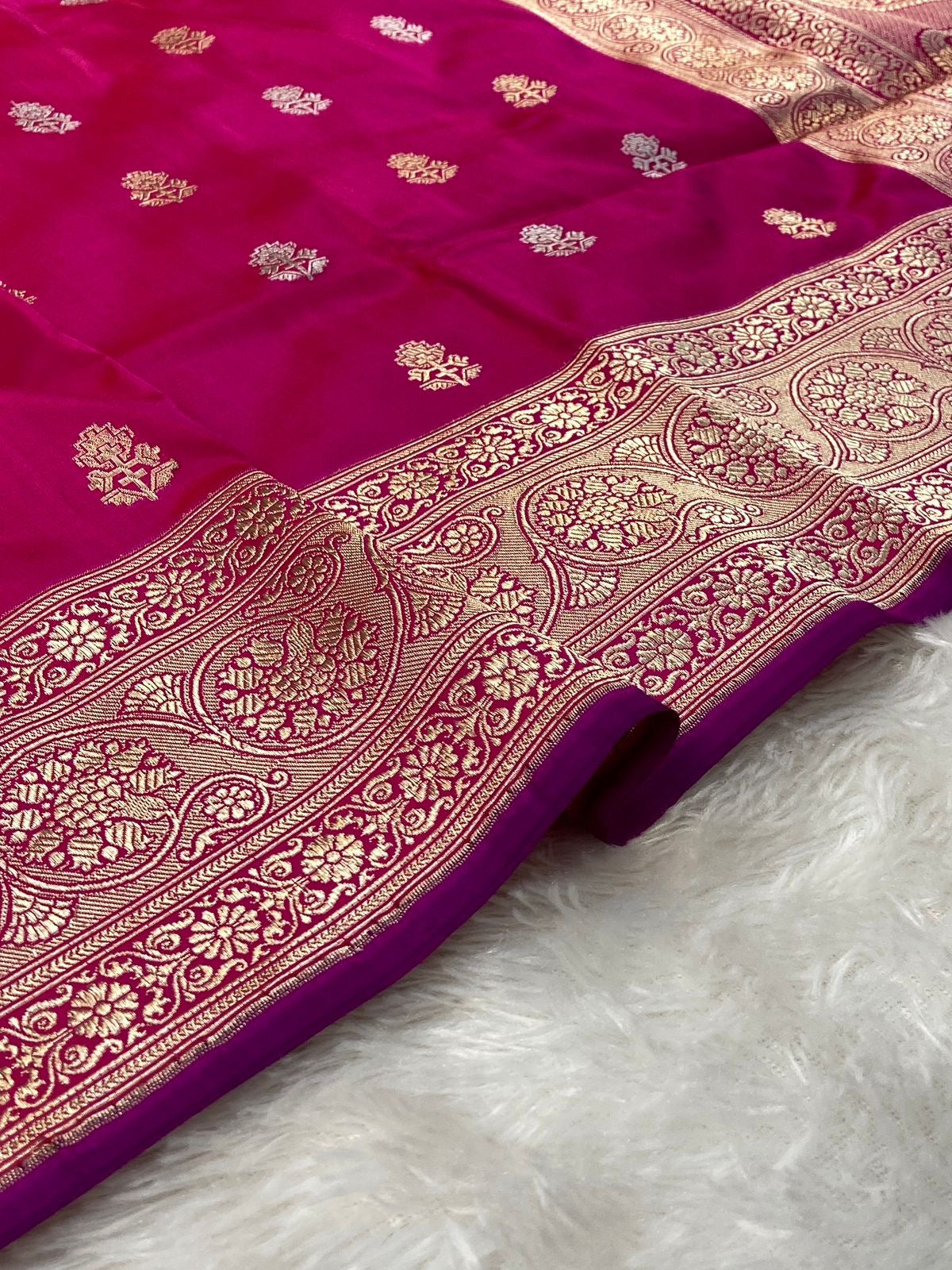 Rani Pink Handwoven Pure katan kadua Sona Rupa Banarasi Silk Saree