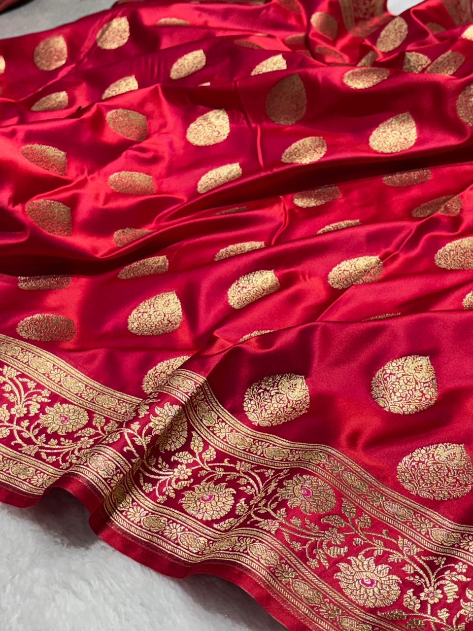 Bridal Red Banarasi Buta Mashru Silk Saree