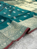Teal Green Handwoven Pure katan kadua Sona Rupa Banarasi Silk Saree
