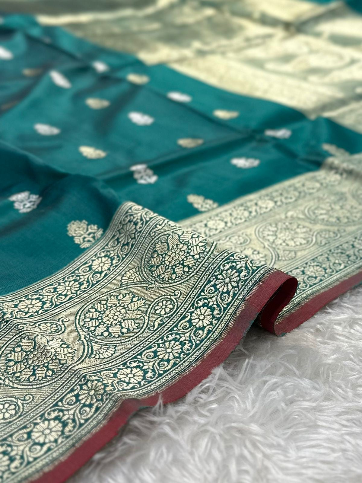 Teal Green Handwoven Pure katan kadua Sona Rupa Banarasi Silk Saree
