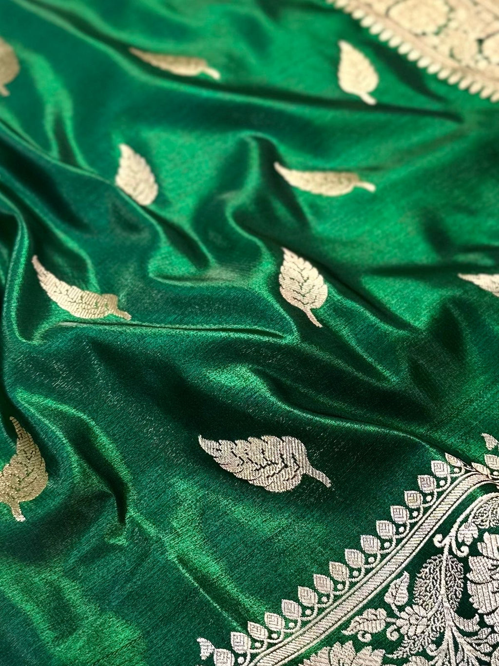 Deep Green Booti Satin Silk Saree
