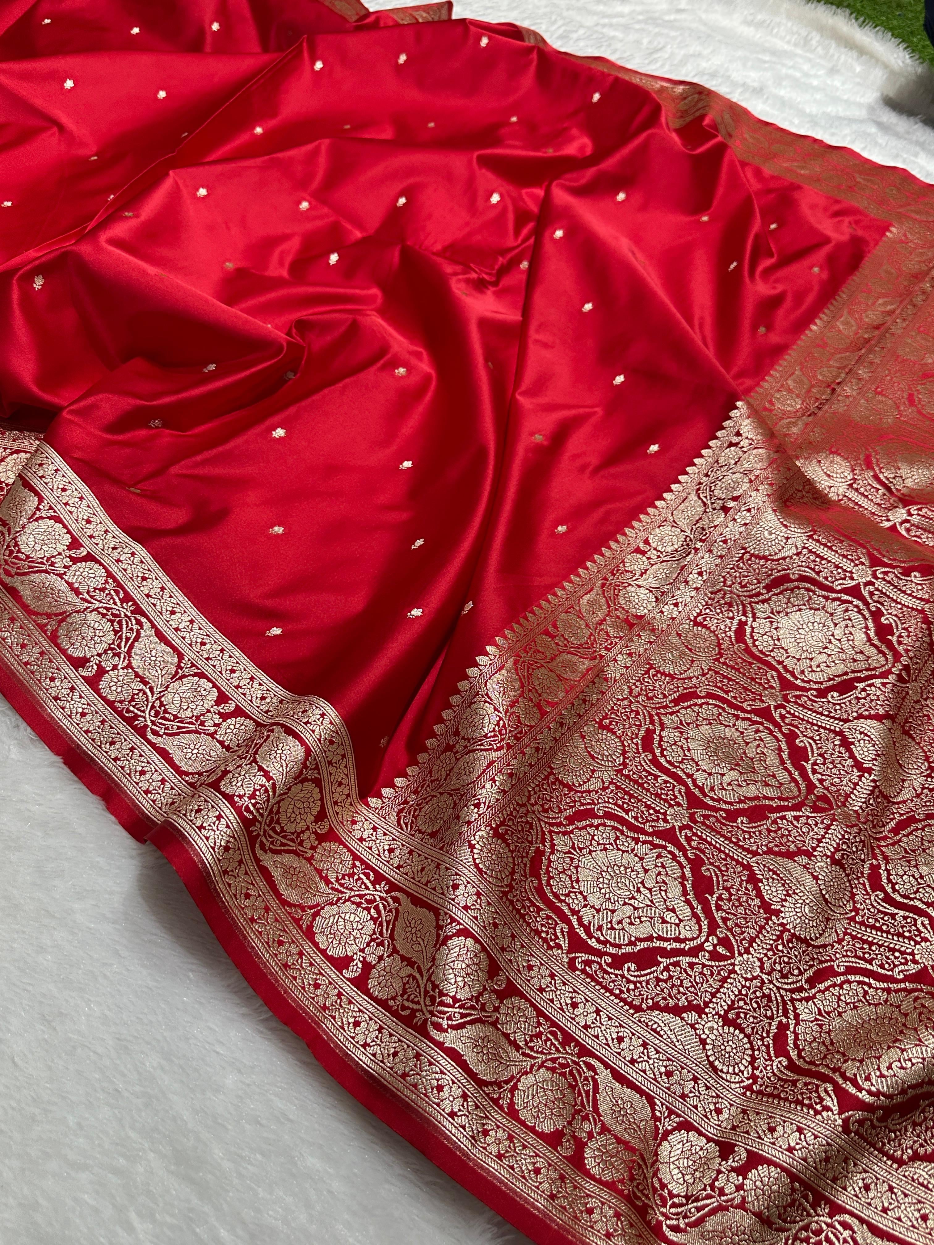 Royal Red with Gold Buti Mashru Silk Saree with Grand Pallu