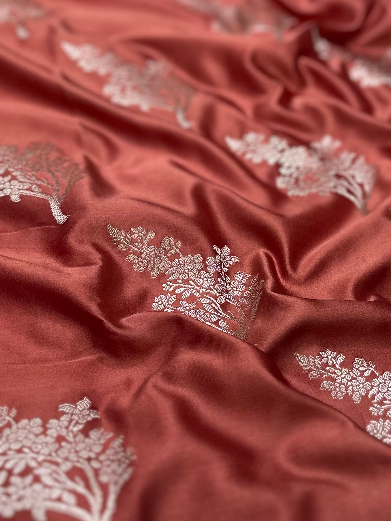 Dusty Rosewood Mashru Silk Buta Pattern Banarasi Saree