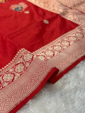 Red Handwoven Pure kadua Banarasi Silk Saree