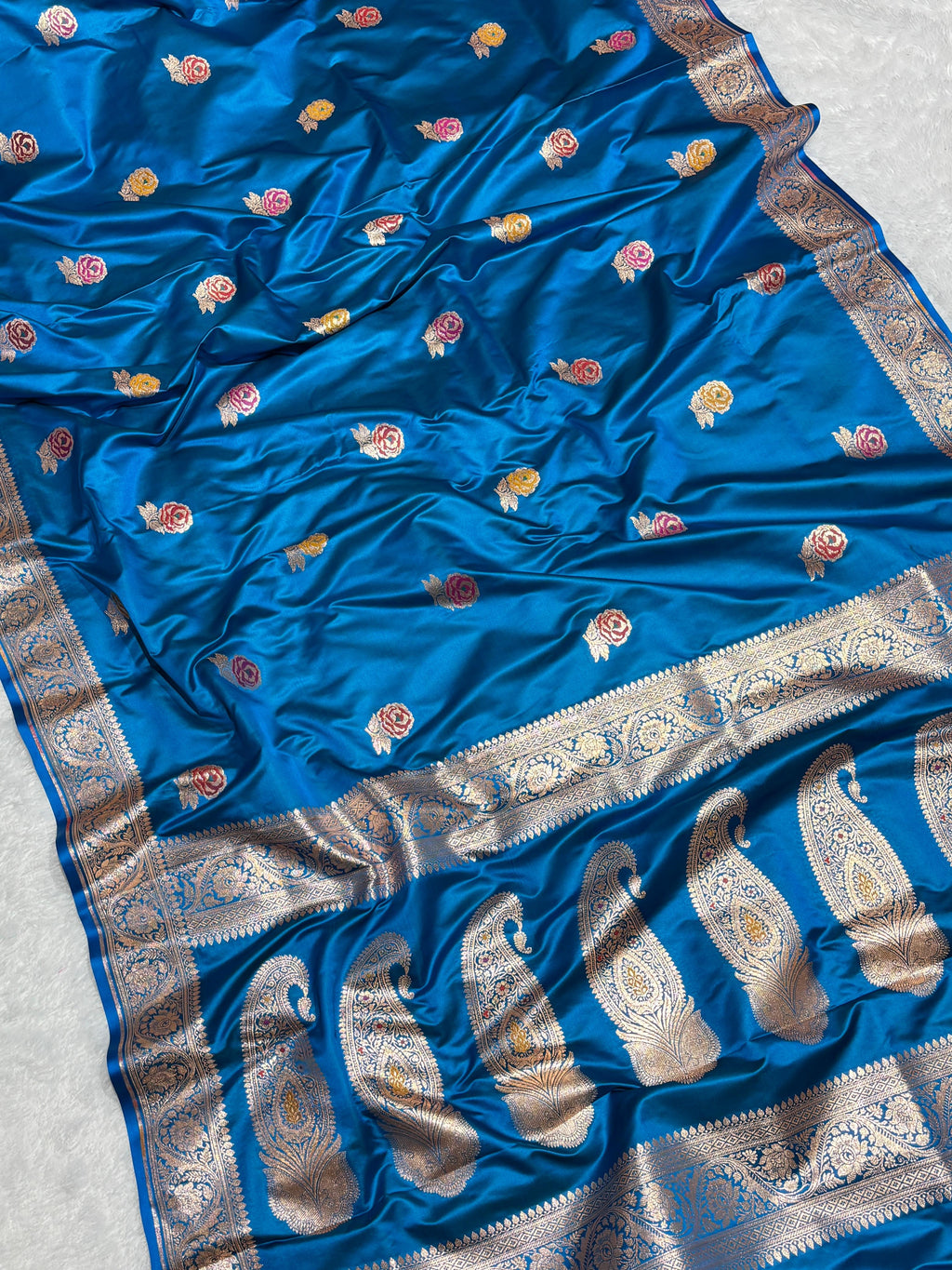 Light Blue Meena Buta Mashru Silk Banarasi Saree