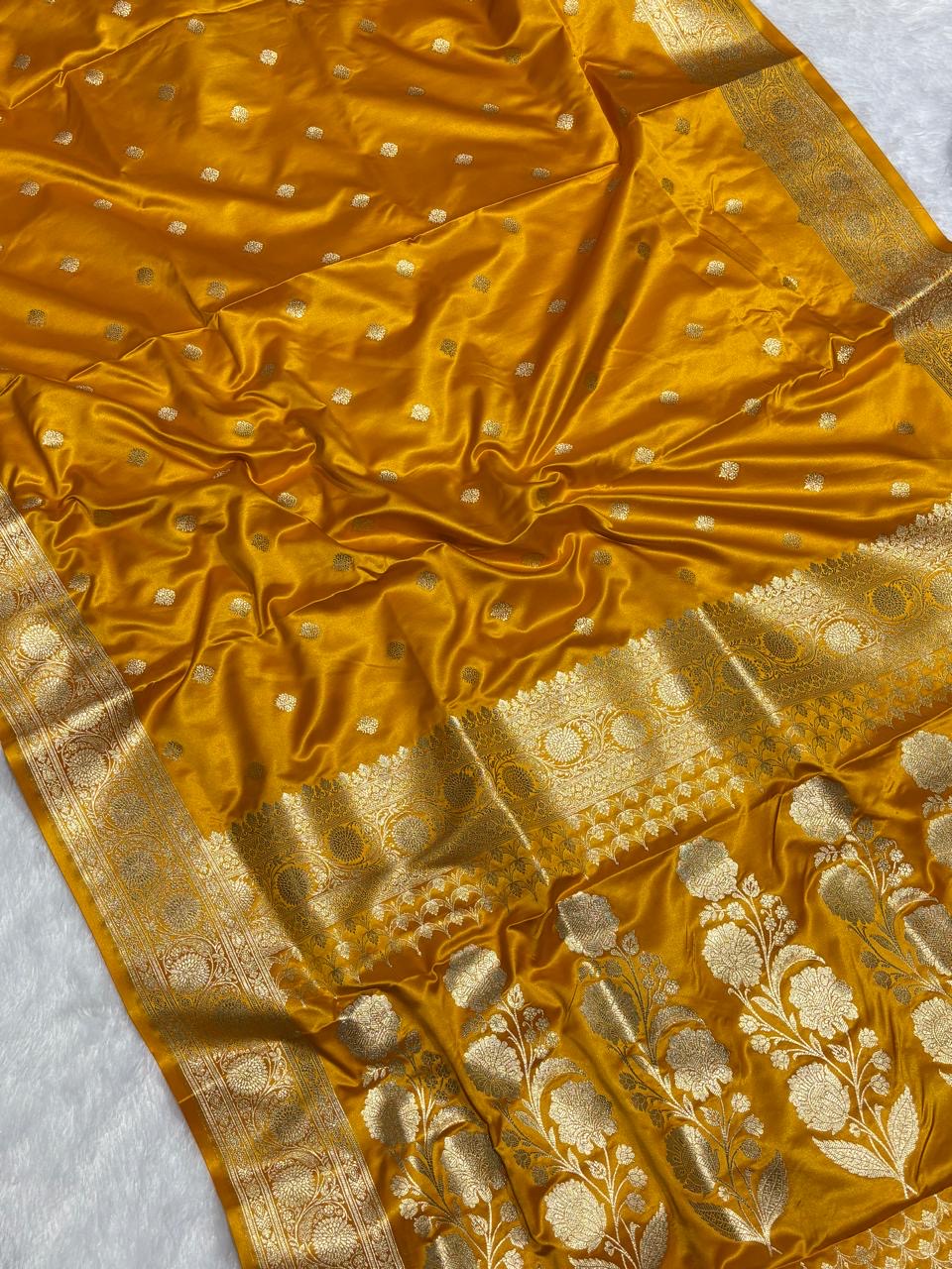 Banarasi Buti in Mustard Yellow Mashru Silk Saree