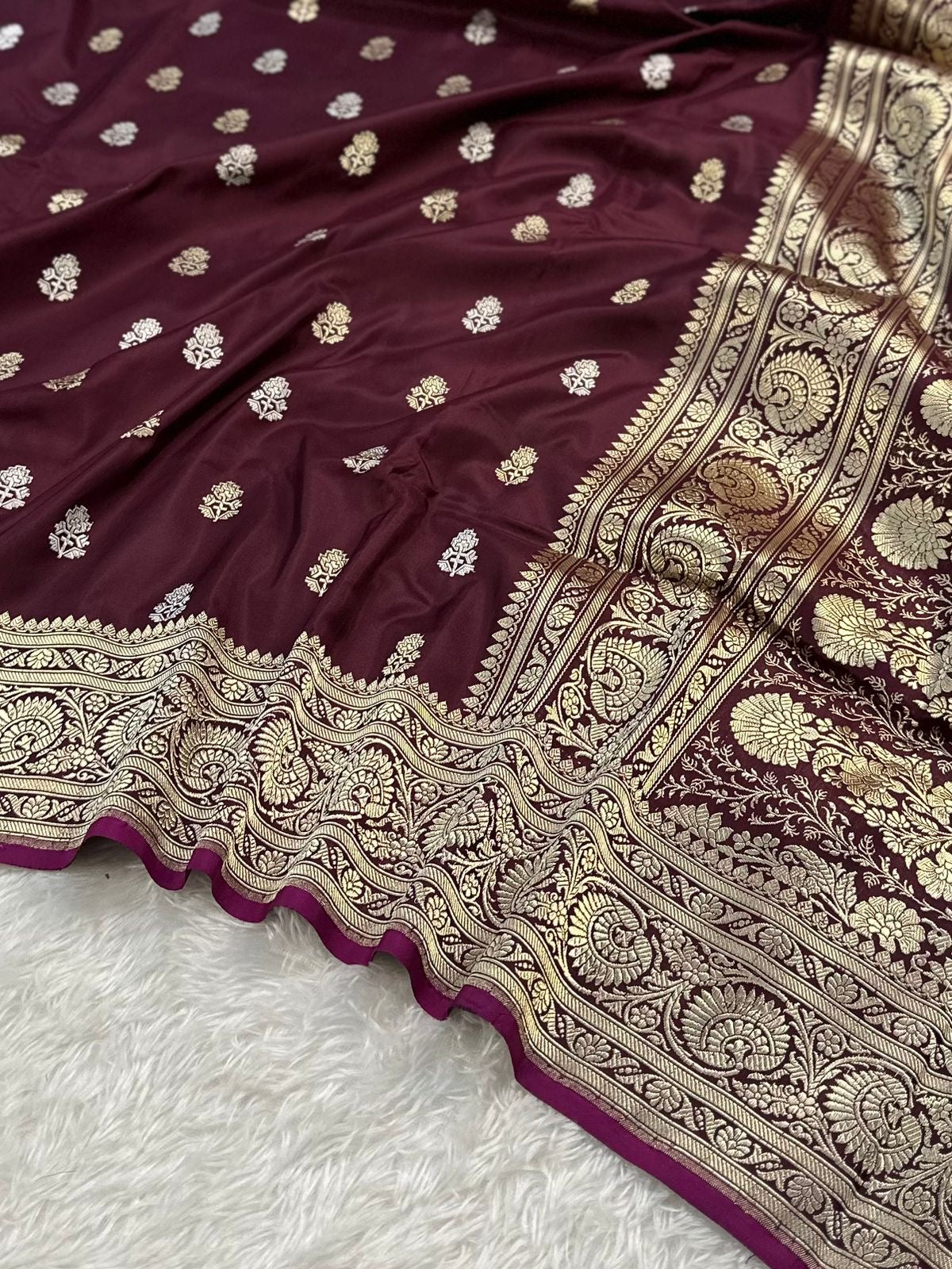 Dirty Brown Handwoven Pure katan kadua Sona Rupa Banarasi Silk Saree