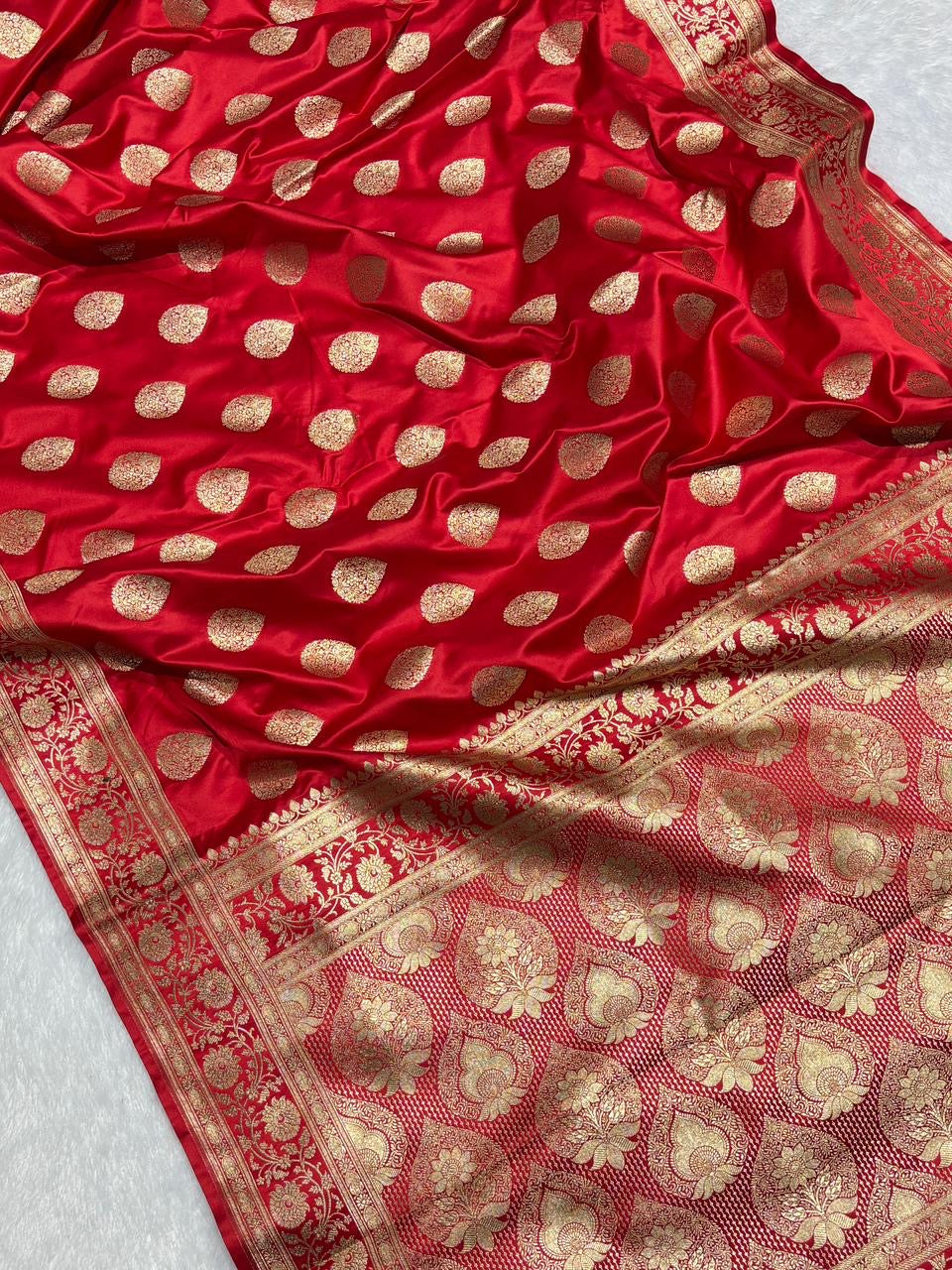 Bridal Red Banarasi Buta Mashru Silk Saree