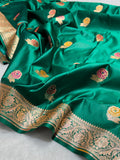 Rose Emerald Green Meena Buta Mashru Silk Banarasi Saree