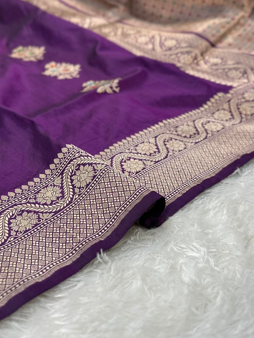 Purple Handwoven Pure katan kadua Banarasi Silk Saree