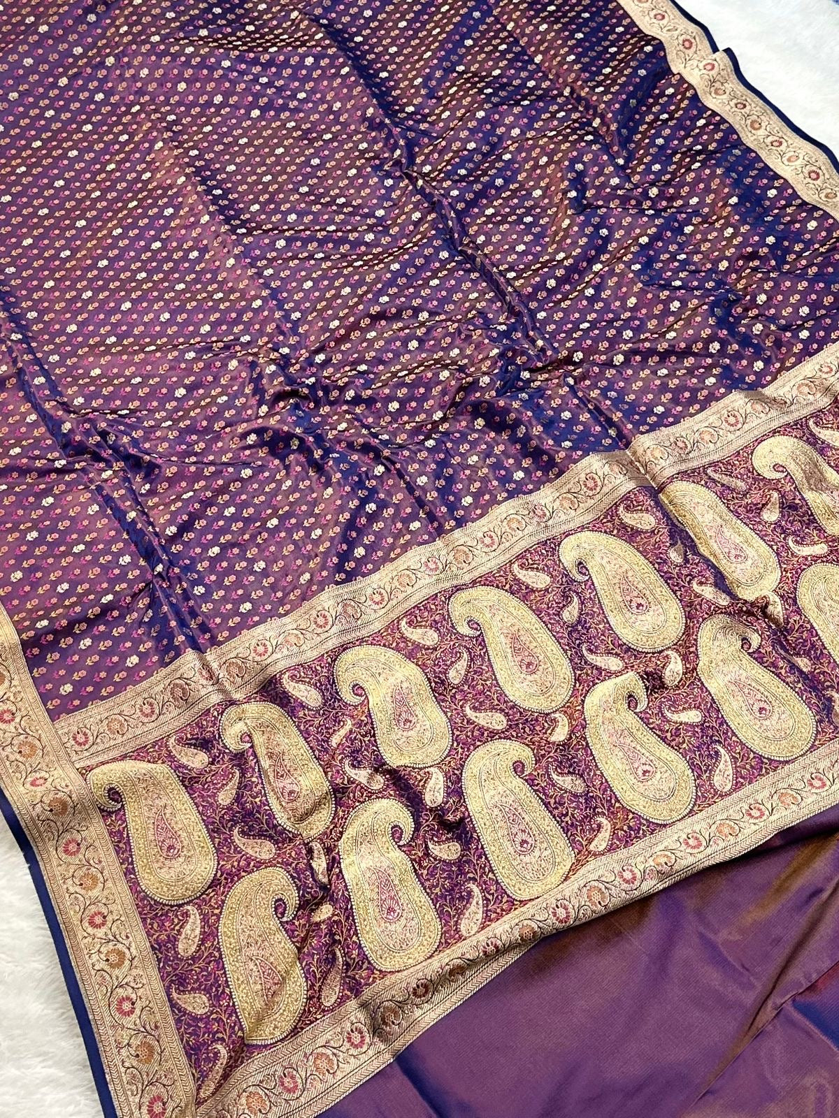 Jamawar Meenedar Buti Satin Katan Silk Banarasi Saree
