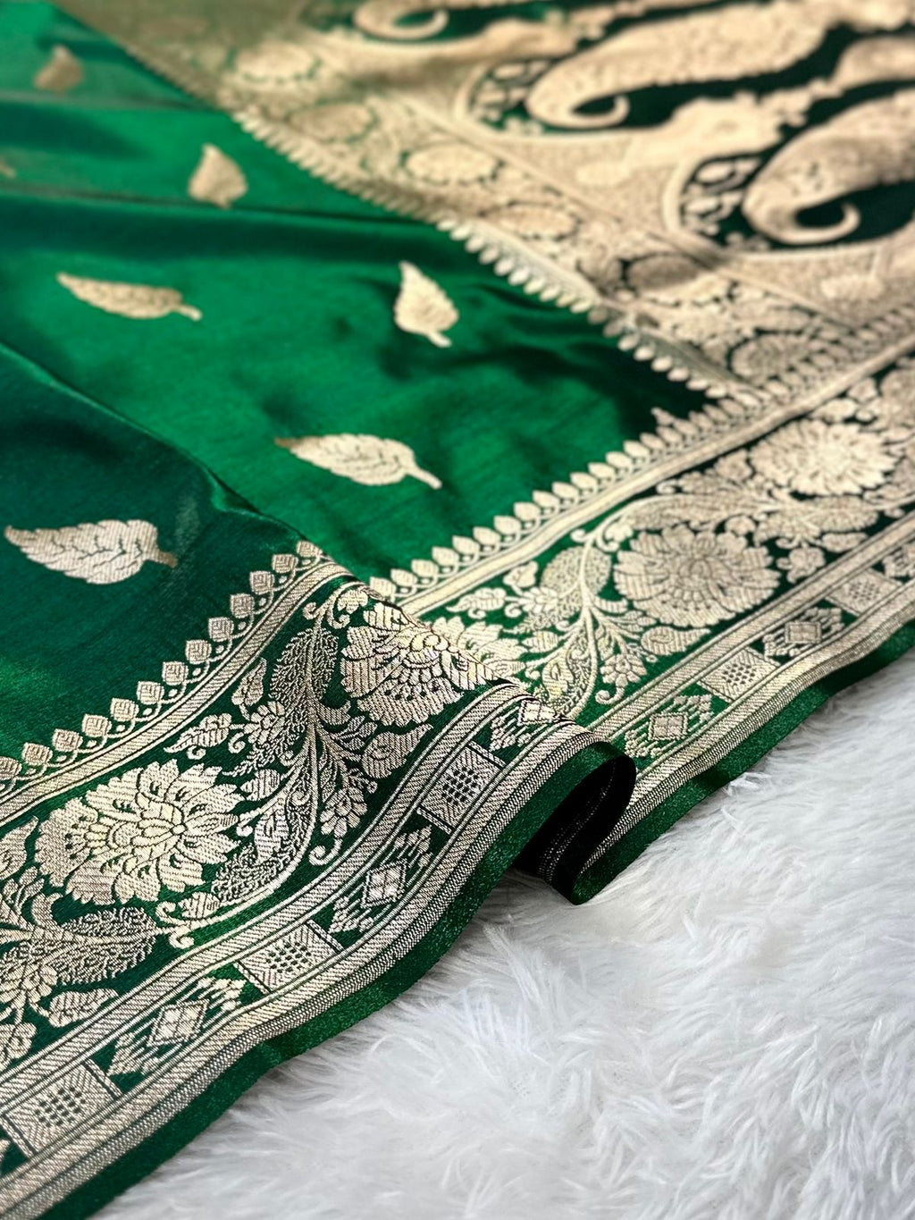Deep Green Booti Satin Silk Saree
