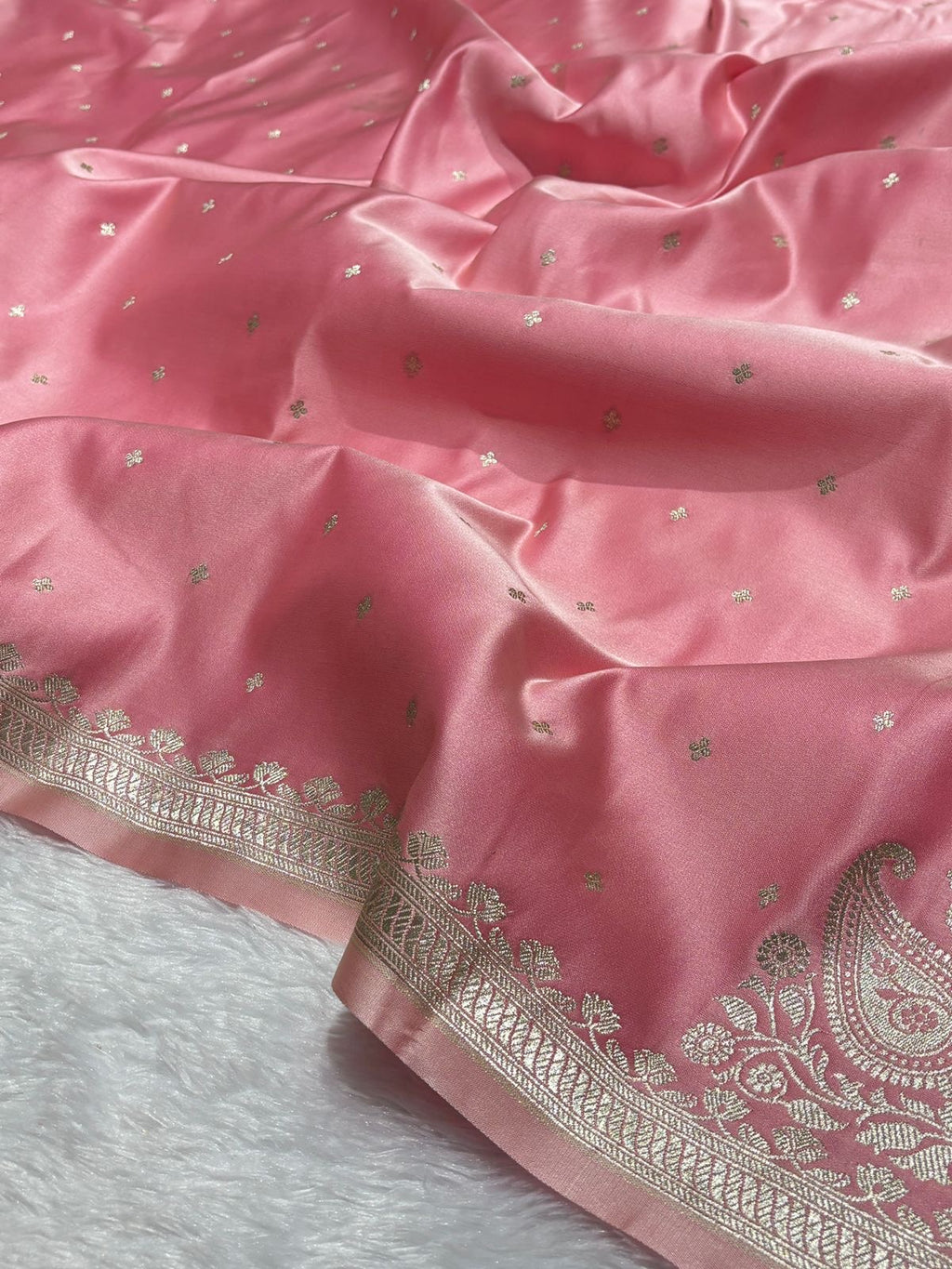Peach Pink Mashru Silk Banarasi Saree