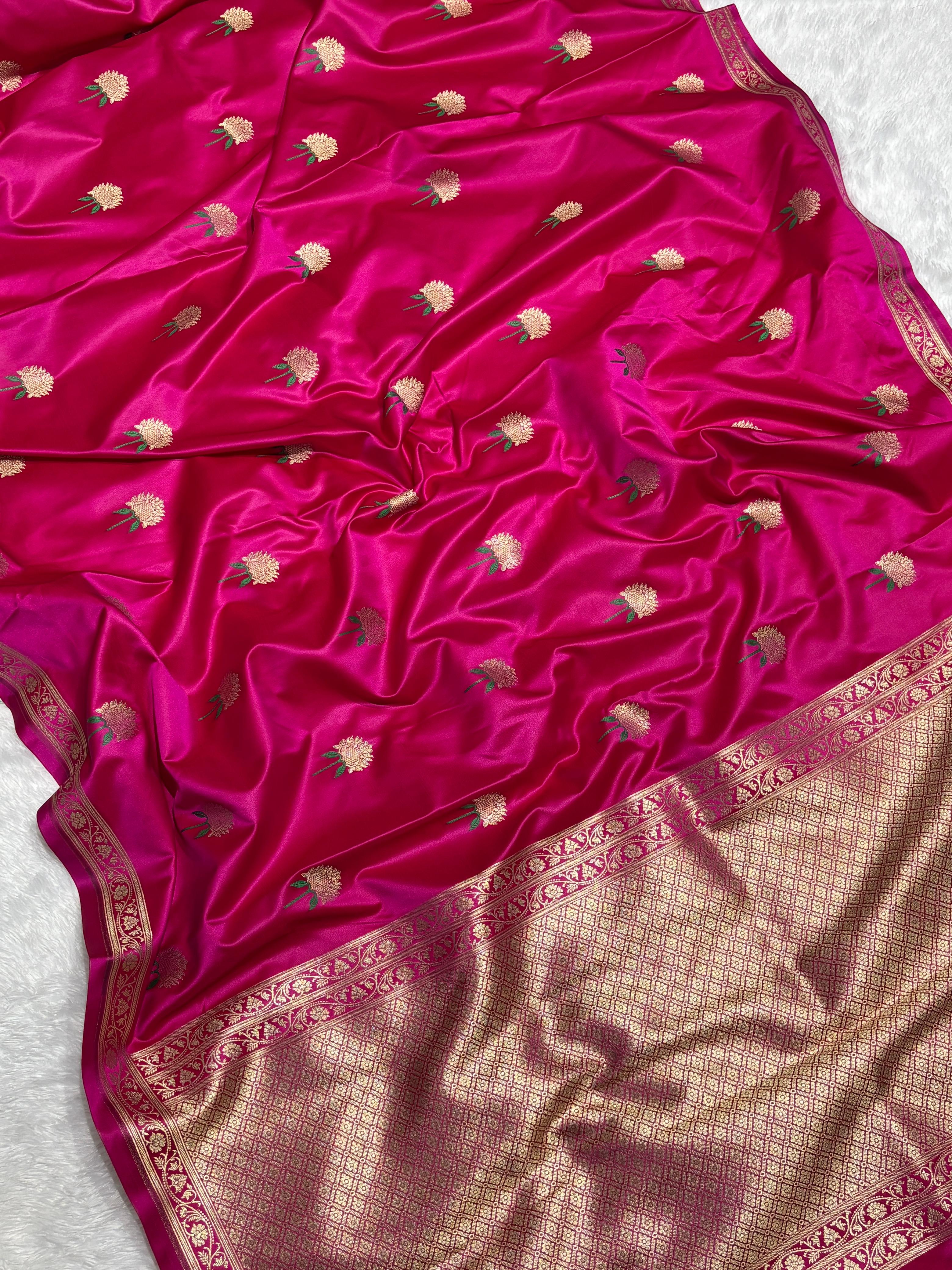 Rani Pink Mashru Silk Banarasi Meena Buta Saree