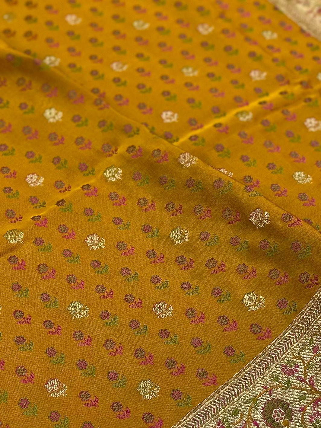 Jamawar Buti In Meenedar Satin Katan Silk Saree